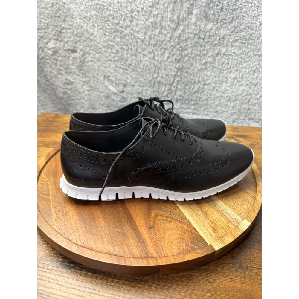 Cole Haan Black Leather Wingtip Sneakers with White Sole